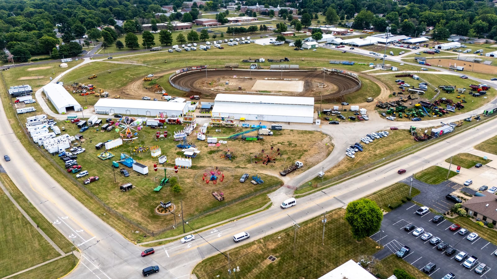 Aerial drone photo of the 2025 Morgan County Fair grounds in Jacksonville, Illinois