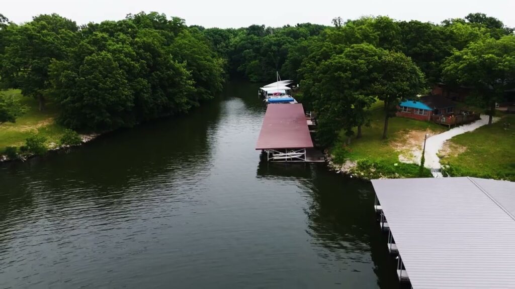 Aerial drone view over Springfield Lake in Springfield IL