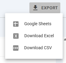 Export menu in the Generative AI report with Google Sheets, Download Excel and Download CSV options