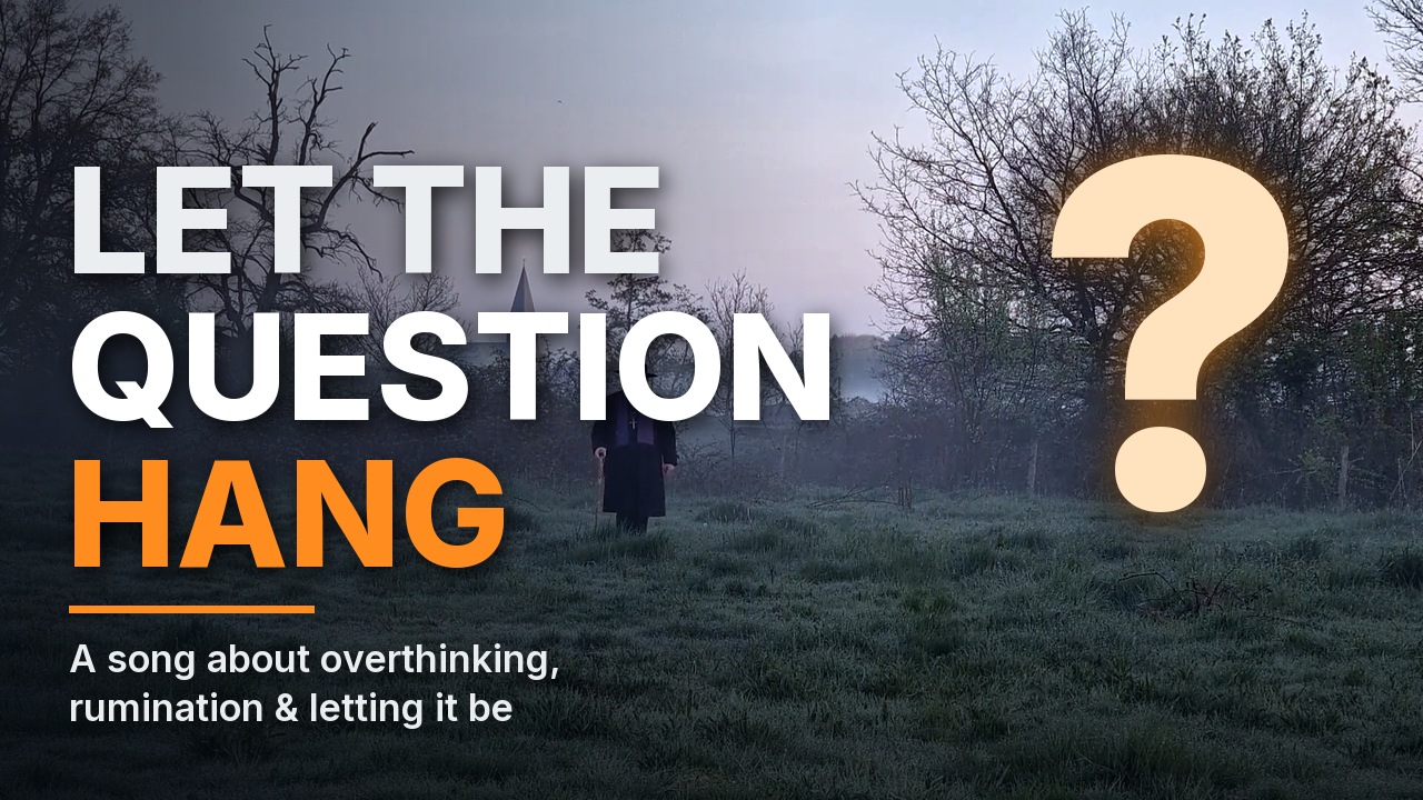 Let the Question Hang lyric video thumbnail: a lone figure in a foggy field beneath a glowing question mark