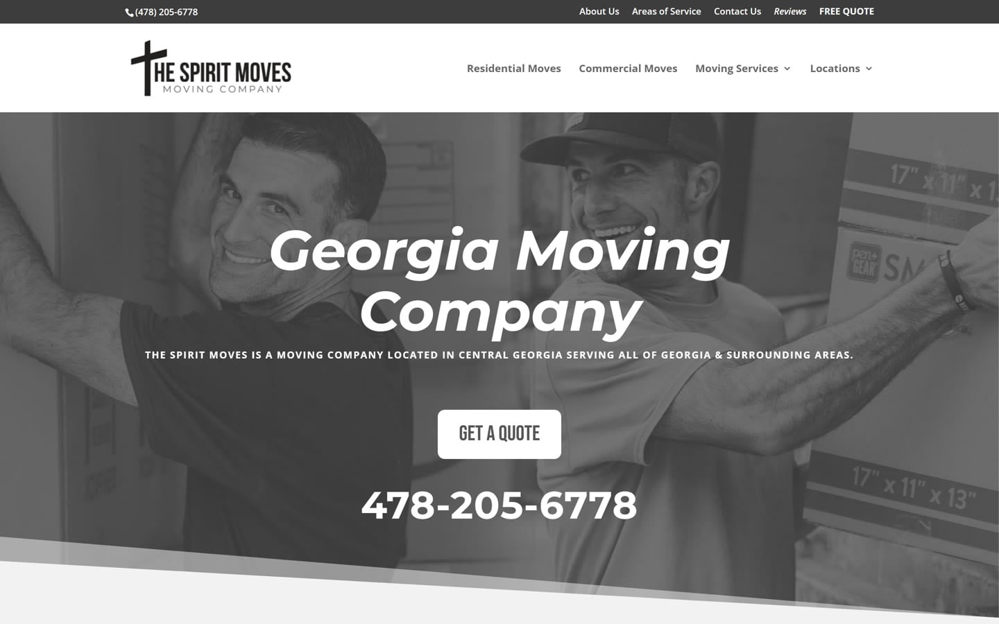 The Spirit Moves Moving Company homepage on thespiritmovesus.com after the domain consolidation by Elevated Ideas