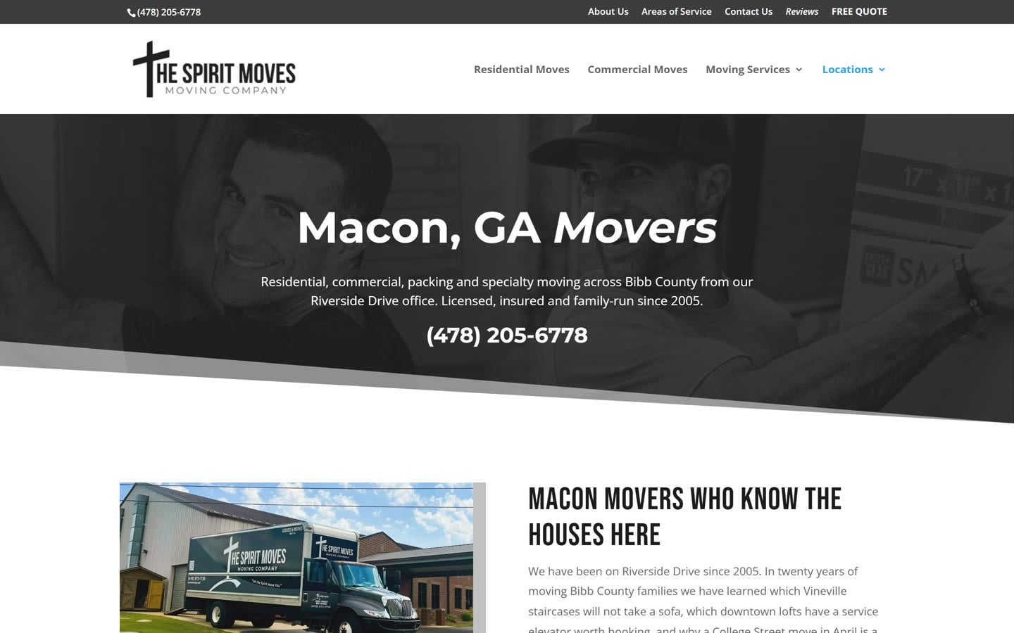 Macon GA Movers city page on thespiritmovesus.com, one of the location pages tied to its own Google Business Profile