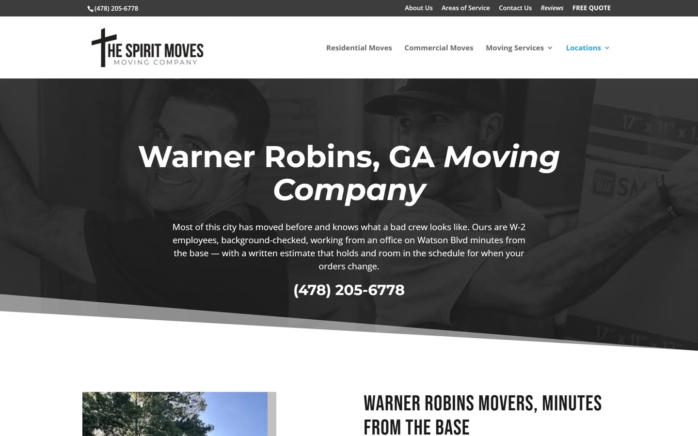 Warner Robins GA Moving Company page targeting Robins AFB PCS moves, built by Elevated Ideas