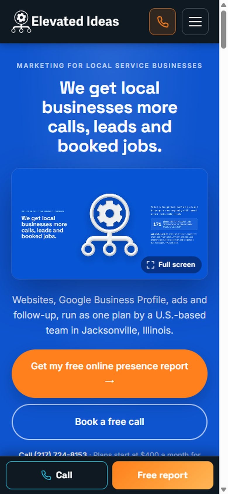 The first screen of a website on a phone, before any scrolling